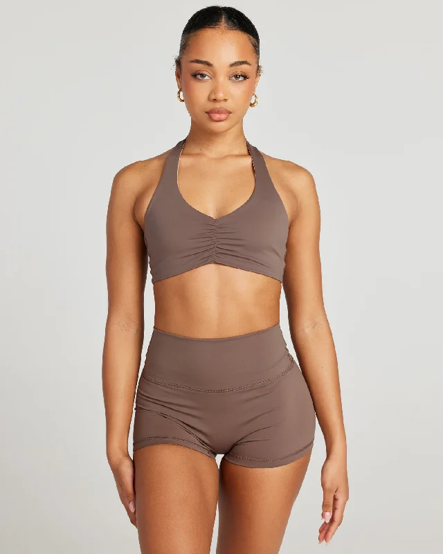 seamless women sport bra for smooth under clothes Halter Scrunch Bra - Mushroom