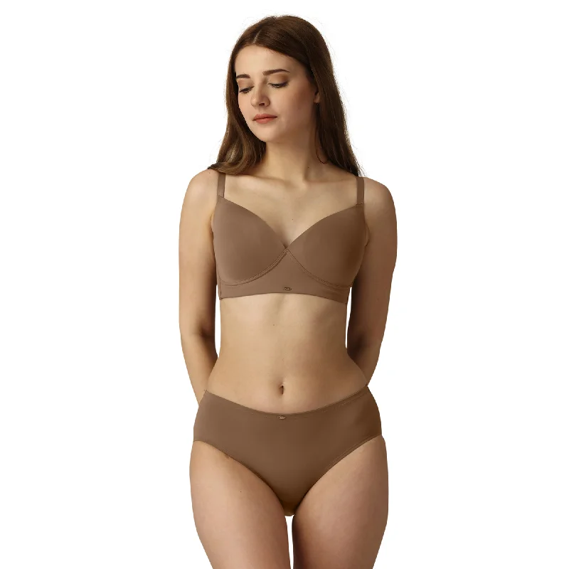 Wireless - like underwire wired bras with soft support Full Coverage Padded Non-Wired T-shirt Bra with High Rise Full Coverage Brief SET CB - 134-1134 Wireless - like underwire wired bras with soft support Full Coverage Padded Non-Wired T-shirt Bra with High Rise Full Coverage Brief SET CB - 134-1134