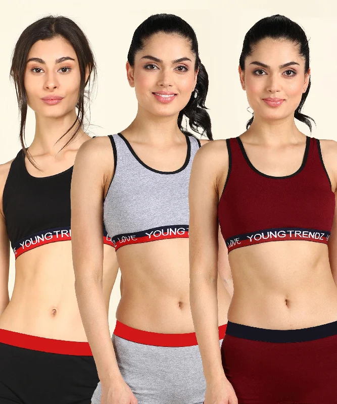 machine - made women sport bra for affordability Womens Non Padded  Love Elastic  Combo Sports Bra