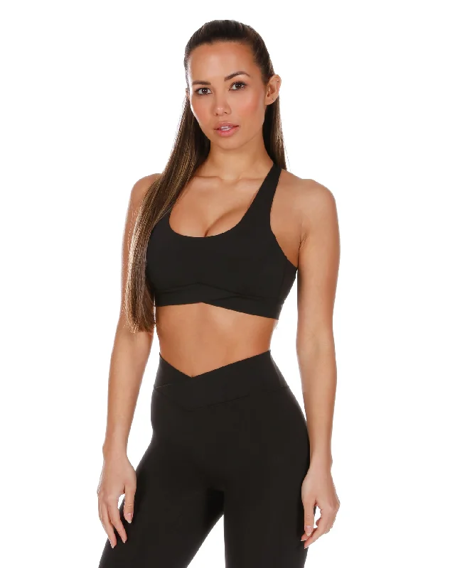 unpadded women sport bra for a natural feel Cross Over Sports Bra - Black