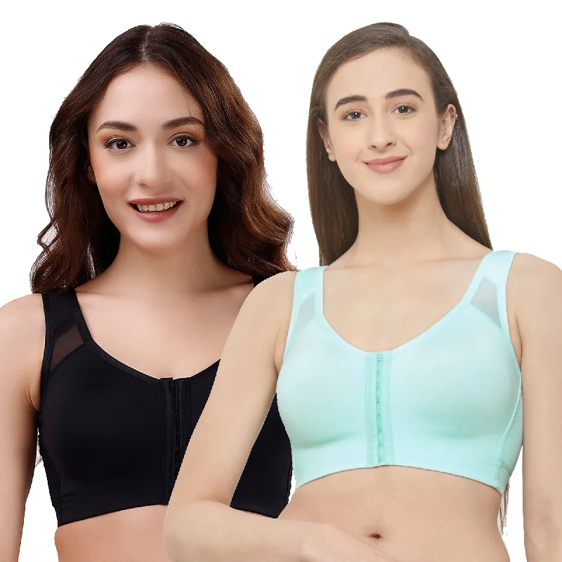 Underwire wide - band sports wired bras for stability​ Front Closure Full Coverage Non Padded Non Wired Bra-Combo CB-334