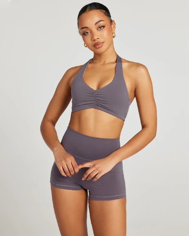 black women sport bra for a classic style Halter Scrunch Bra - Haze