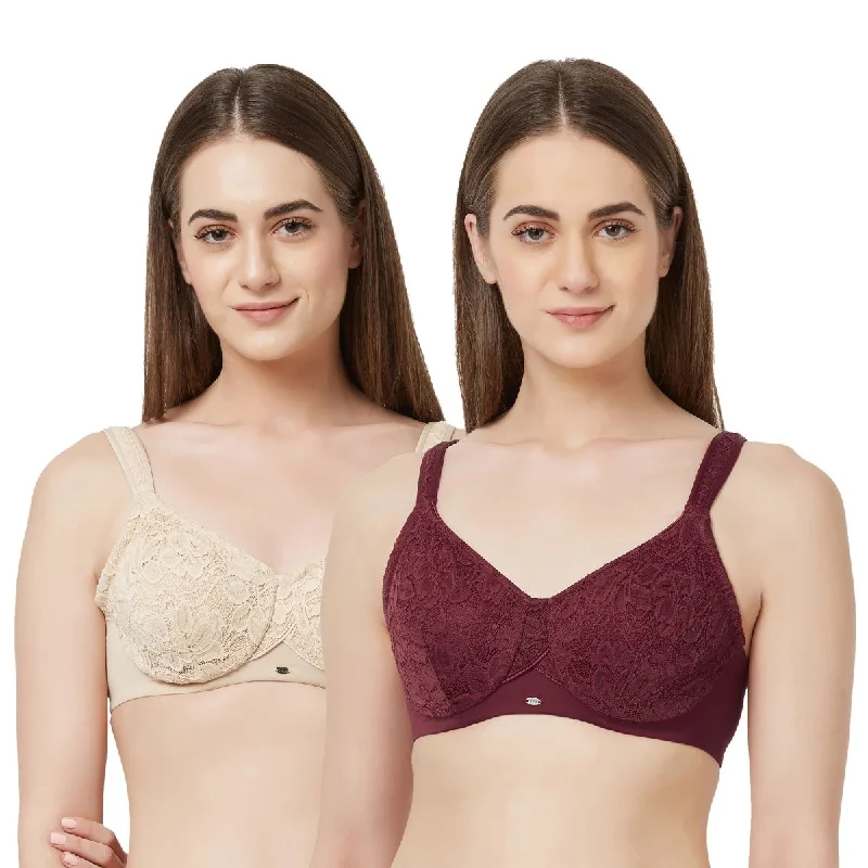 Embroidered underwire wired bras with intricate designs Full Coverage Non Padded Wired Lace Bra (Pack Of 2) FB-610 Embroidered underwire wired bras with intricate designs Full Coverage Non Padded Wired Lace Bra (Pack Of 2) FB-610