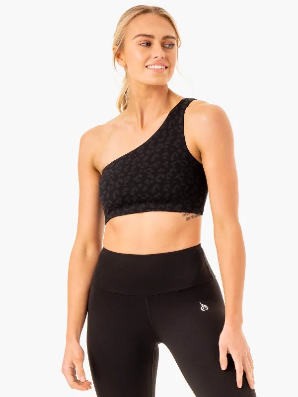 crossback women sport bra for added support Adapt One Shoulder Sports Bra - Black Leopard
