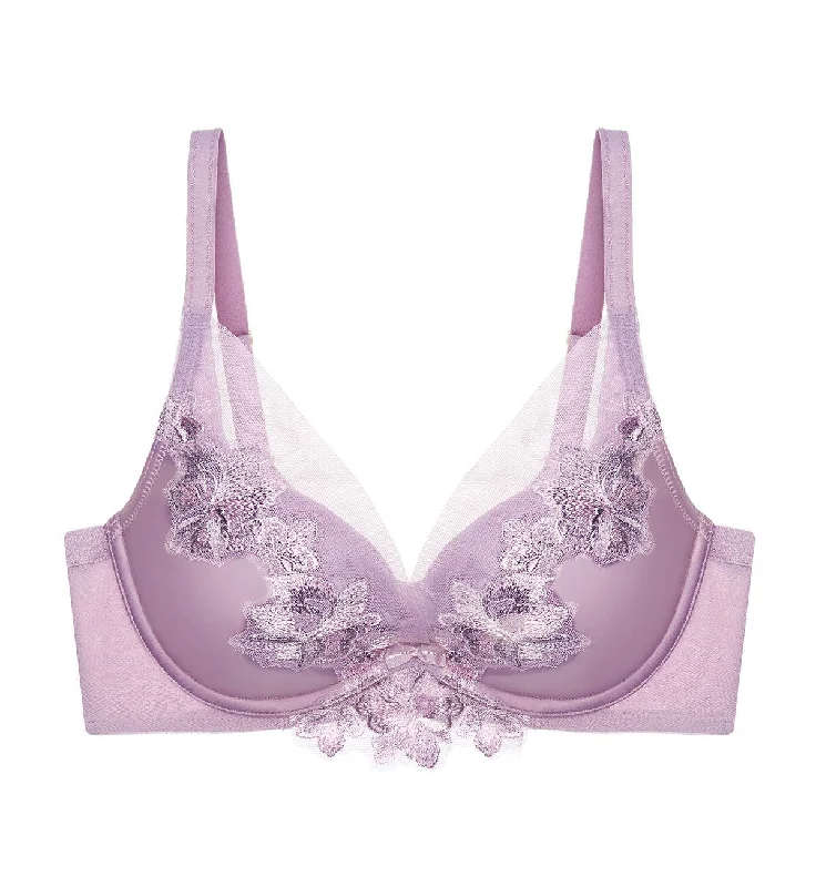 Embroidered underwire wired bras with intricate designs​ SATEEN DEEP V WIRED PUSH UP BRA 01