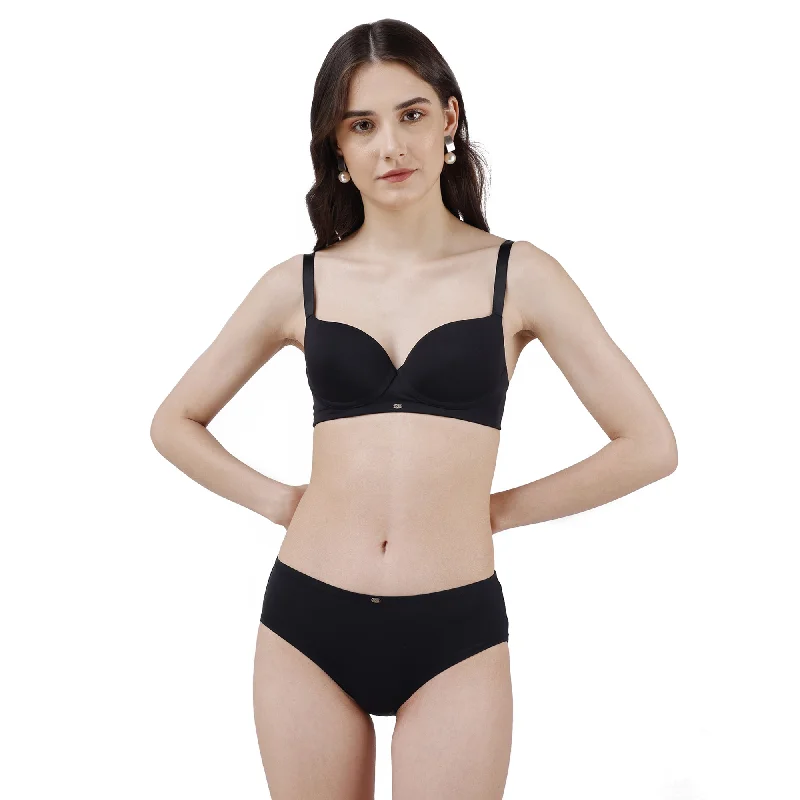 Demi - cup underwire wired bras for a sexy look Semi Coverage Padded Non Wired T-shirt Bra with High Rise Full Coverage Brief SET CB-133-1134 Demi - cup underwire wired bras for a sexy look Semi Coverage Padded Non Wired T-shirt Bra with High Rise Full Coverage Brief SET CB-133-1134