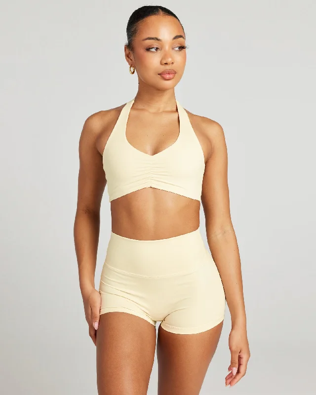 moisture wicking women sport bra for dryness Halter Scrunch Bra - Butter