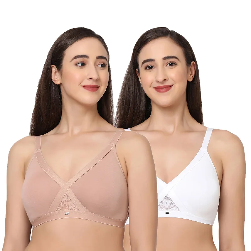 Underwire padded T - shirt wired bras for comfort Full coverage cross over non padded non wired bra (Pack of 2) CB-405 Underwire padded T - shirt wired bras for comfort Full coverage cross over non padded non wired bra (Pack of 2) CB-405