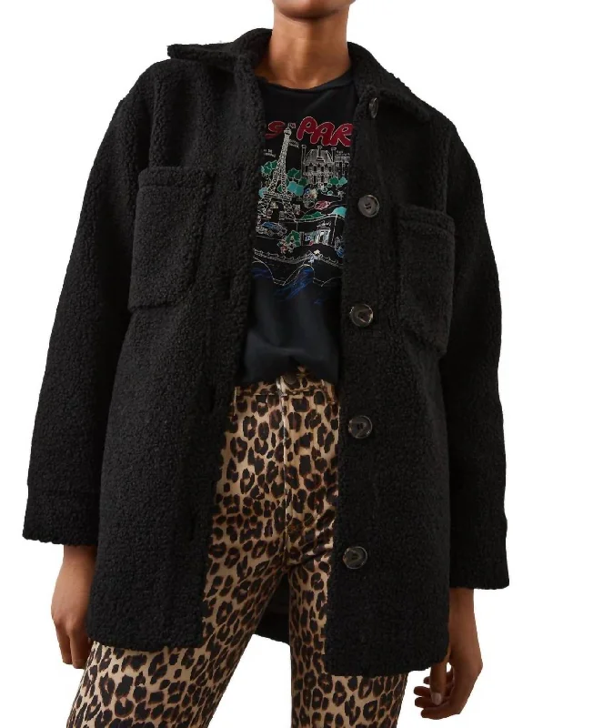 Shearling - lined women's leather coats for ultimate warmth and luxuryConnie Shirt Jacket In Black Teddy Shearling - lined women's leather coats for ultimate warmth and luxuryConnie Shirt Jacket In Black Teddy