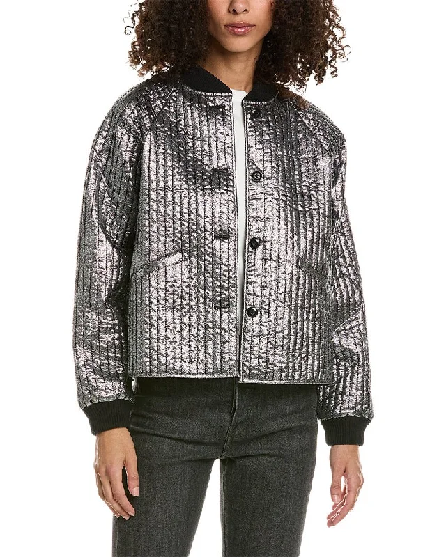 Embroidered women's cotton coats in a bohemian pattern for a unique designTHE GREAT The Metallic Bomber Jacket Embroidered women's cotton coats in a bohemian pattern for a unique designTHE GREAT The Metallic Bomber Jacket