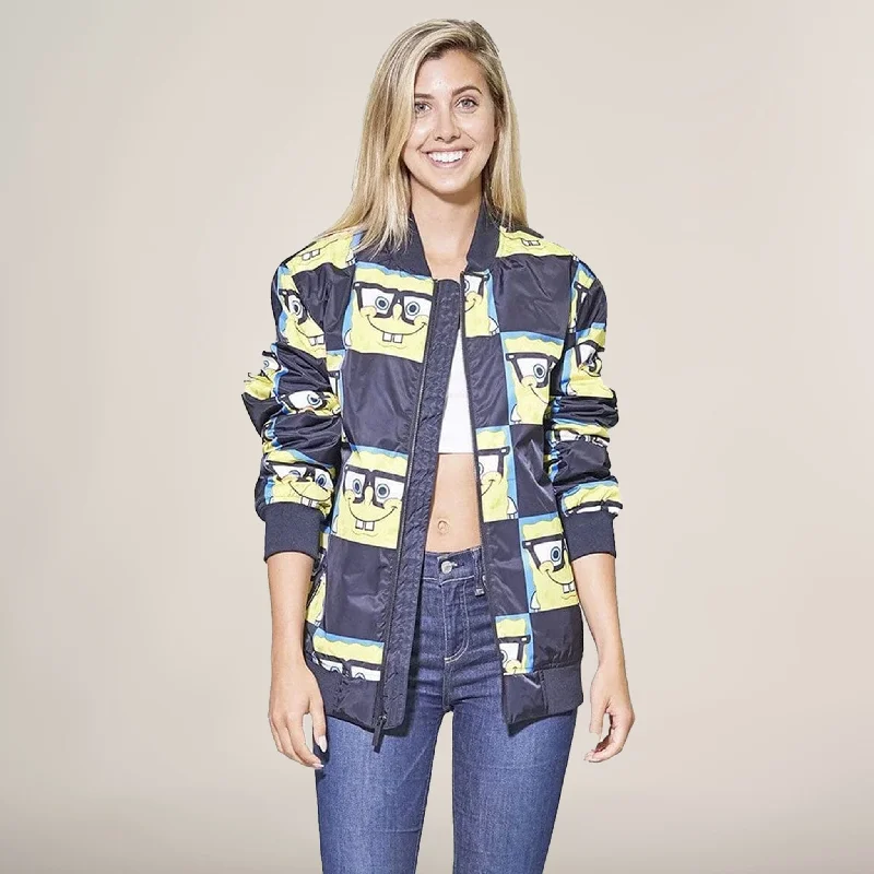 Women's cropped leather coats with silver studs for an edgy lookWomen's Nickelodeon SpongeBob Bomber Oversized Jacket Women's cropped leather coats with silver studs for an edgy lookWomen's Nickelodeon SpongeBob Bomber Oversized Jacket
