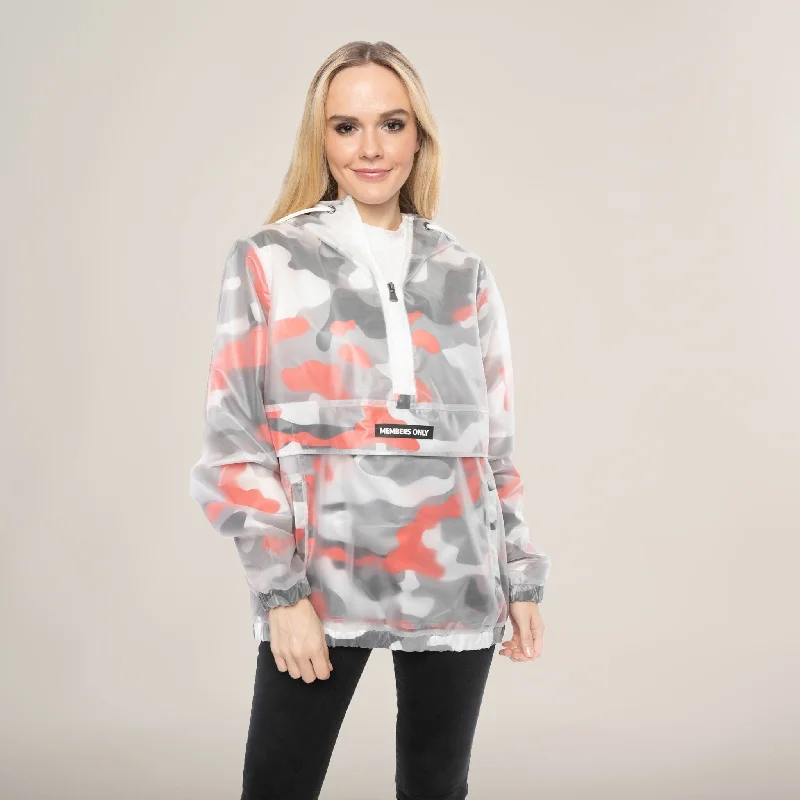 Hooded women's puffer coats in neon colors for high - visibility sportsWomen's Translucent Camo Print Popover Oversized Jacket Hooded women's puffer coats in neon colors for high - visibility sportsWomen's Translucent Camo Print Popover Oversized Jacket