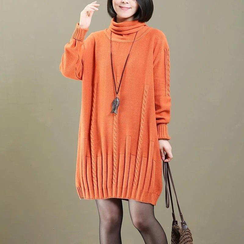 Plus Size Women's Pullovers with Pockets for Practicality2018 orange cable knit sweaters knit dresses casual pullover vintage  sweaters
