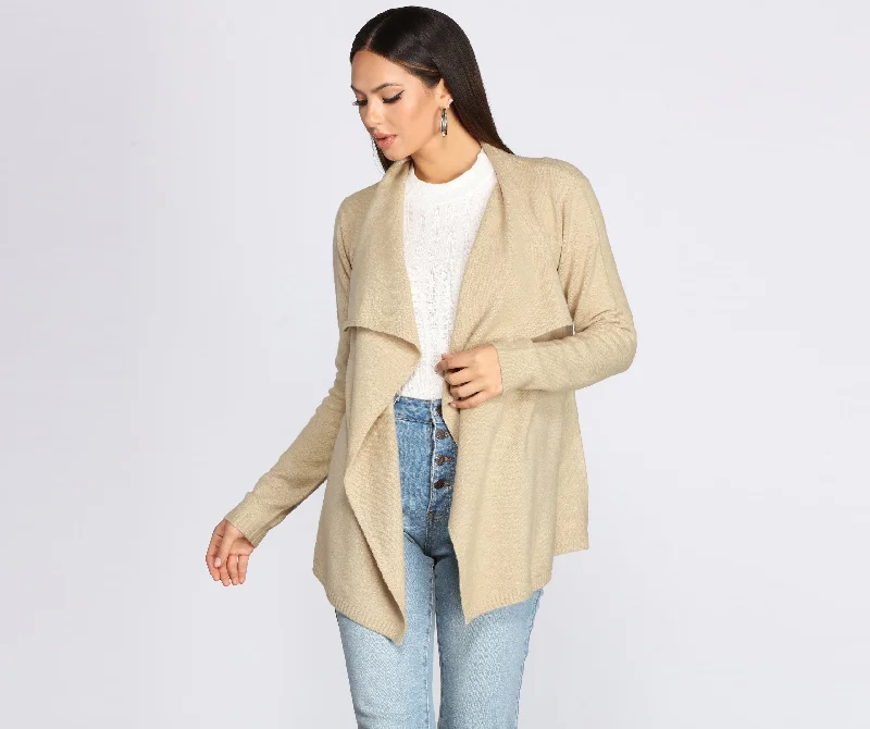 Regular Fit Women's Ribbed Sweater Co - ords in Teal with Side Slits for a Modern TwistDrape Front Knit Cardigan