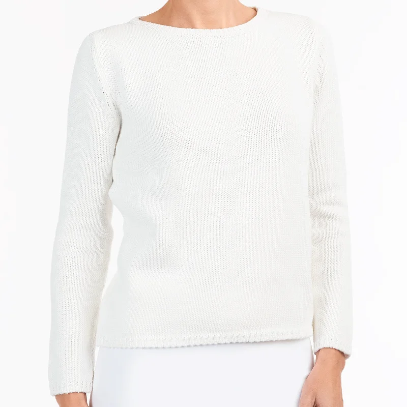 V - Neck Women's Cotton Pullovers for a Casual LookLong Sleeve Pullover in Off White