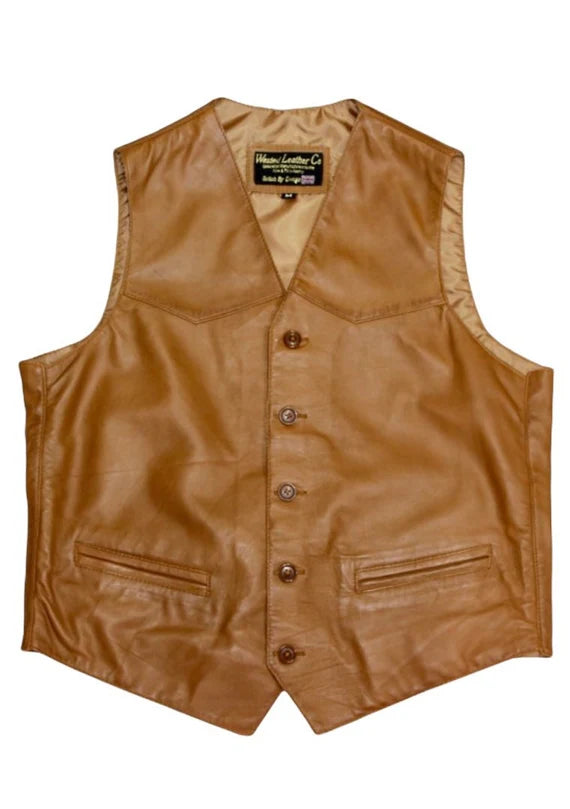 Longline Women's Denim Waistcoat in Light Blue with Distressed Details for a Casual and Trendy OutfitMens Smart Casual Waistcoat in Tan Leather