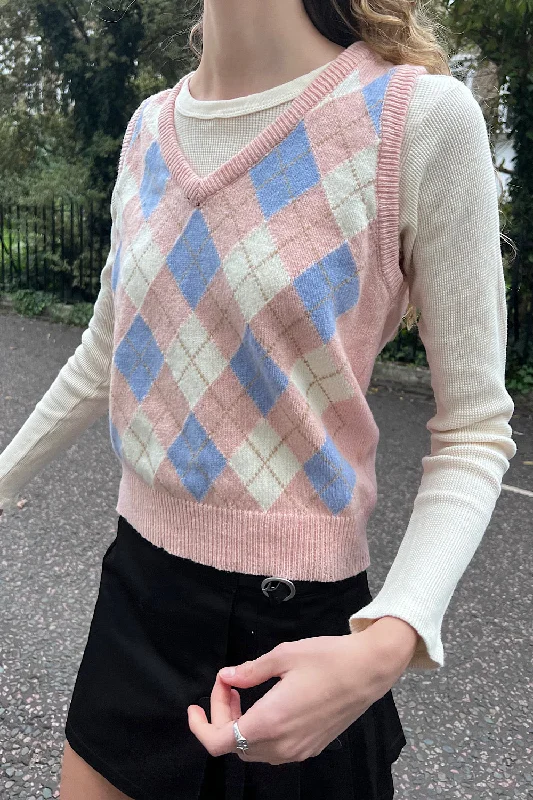 Pink Blue Cream Argyle