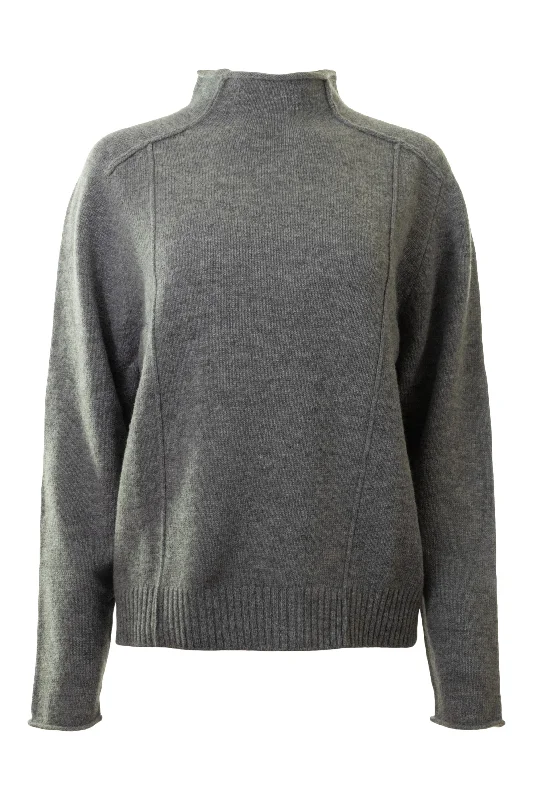 Tie - Front Women's Lambswool Sweaters in Pastel HuesRepeat Cashmere Wool Sweater with Seam Details in Grey