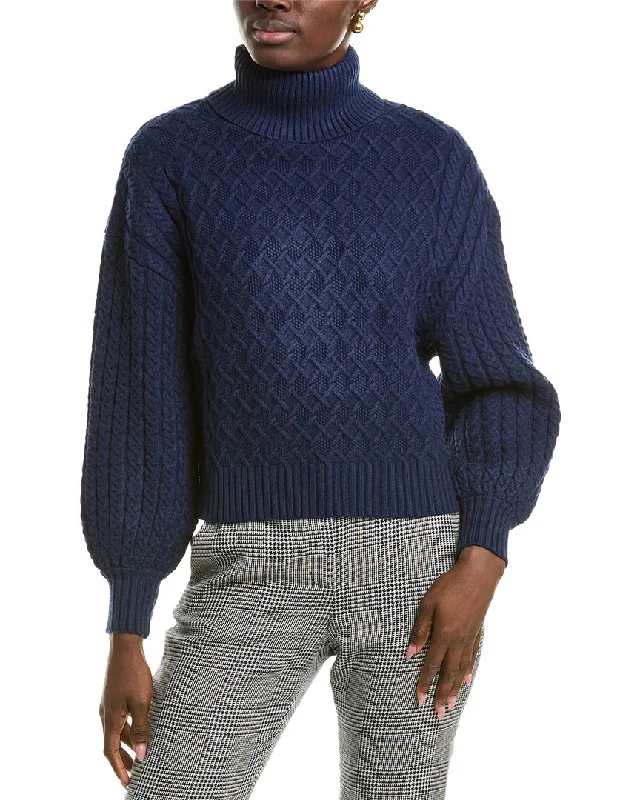 Sleeveless Women's Silk - Trimmed Sweaters for SummerT Tahari Balloon Sleeve Turtleneck Sweater