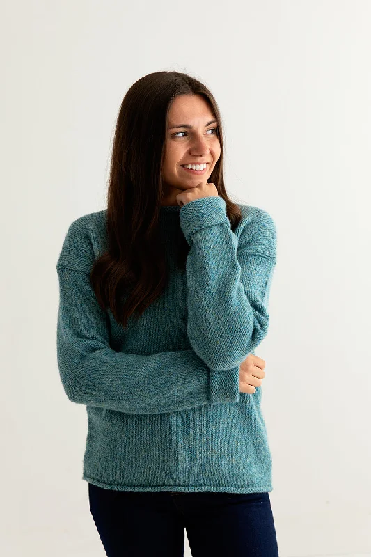 Plus Size Women's Belted Cable Knit SweatersWomens Chunky cuffed jumper - light teal