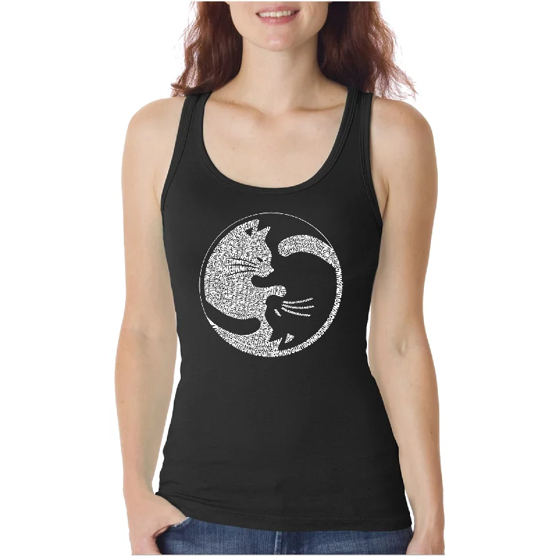 Women's Longline Tank Tops with Abstract PrintsYin Yang Cat  - Women's Word Art Tank Top