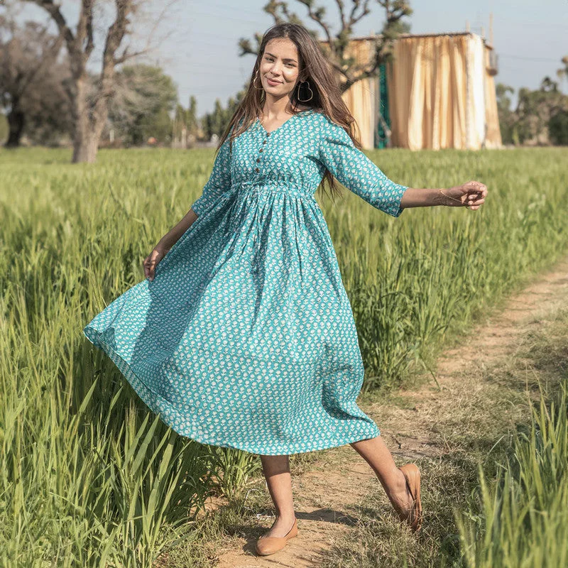 Halter Neck Women Dress to Show Off the Shoulders and Neckline Halter Neck Women Dress to Show Off the Shoulders and Neckline Cotton A-Line Dress for Women | Handblock Printed | Teal Halter Neck Women Dress to Show Off the Shoulders and Neckline Halter Neck Women Dress to Show Off the Shoulders and Neckline Cotton A-Line Dress for Women | Handblock Printed | Teal